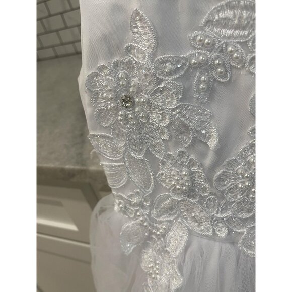 Joy Kids Dress Girls 18 White Lace Tulle Long Flower Girl Ball Gown Wedding - Picture 3 of 11